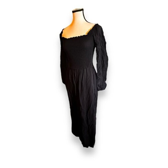 Women’s Small Hollister Black Smocked Long Sleeve Boat Neck Jumpsuit S 4 6 - Picture 2 of 8